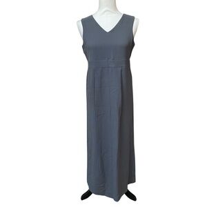 Eileen Fisher Designer Gray Silk Maxi Sleeveless V-Neck Dress 8